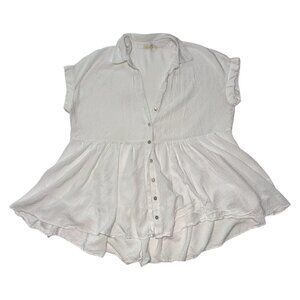 White Button-Down Peplum Top – Short Sleeve